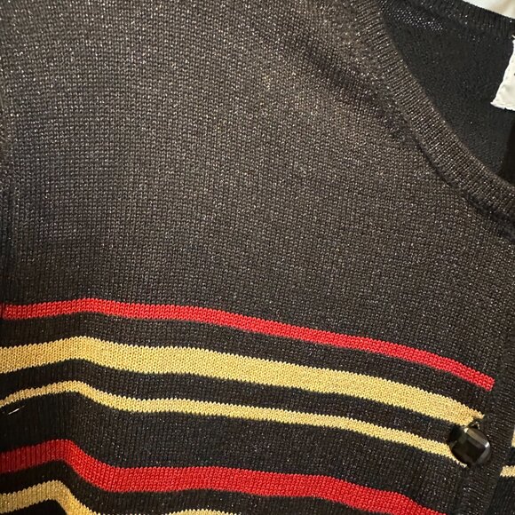 Alfred Dunner Vintage Women's Black, Gold and Red Silk Blend Lightweight Sweater - Picture 5 of 6